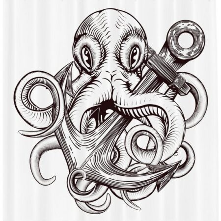 Abakuhaus Duschvorhang Moderner Digitaldruck mit 12 Haken auf Stoff Wasser Resistent Breite 175 cm, Höhe 180 cm, Anker Octopus Tattoo Design