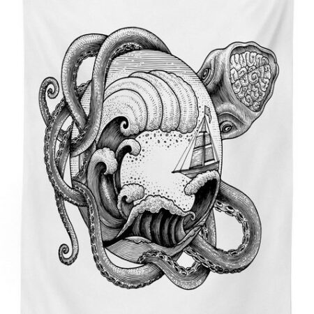 Abakuhaus Tischdecke Farbfest Waschbar Für den Außen Bereich geeignet Klare Farben, Vintage Nautical Tattoo Zusammenfassung Octopus