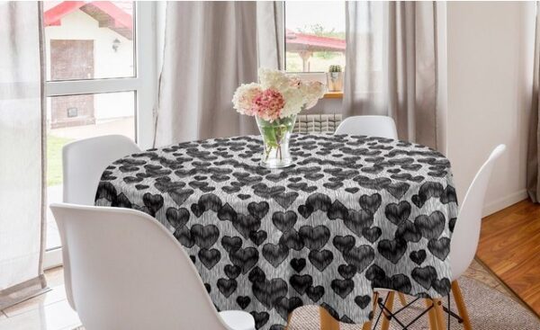 Abakuhaus Tischdecke Kreis Tischdecke Abdeckung für Esszimmer Küche Dekoration, Romantisch Gothic Herz Tattoo