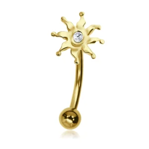 Augenbrauenpiercing Rook Piercing Chirurgenstahl Banane goldfarbig mit Silbermotiv Sonne