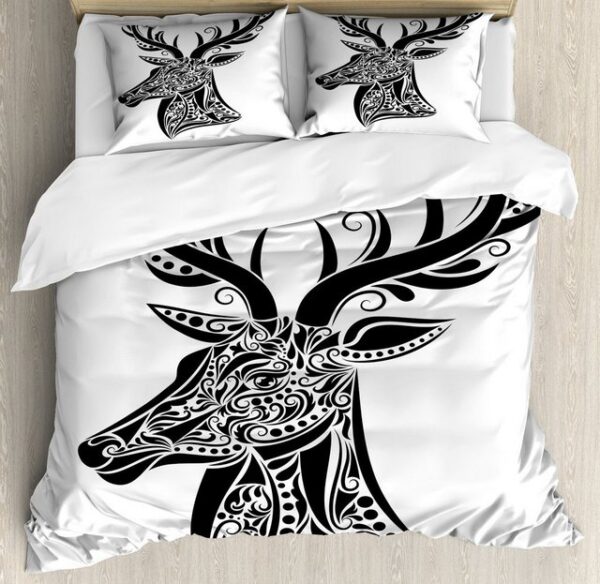 Bettwäsche Top Qualität Weich und Warm 3 Teiligen Bettbezug mit 2 Kissenbezüge, Abakuhaus, Microfaser, Geweih Deer Tier Tattoo