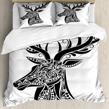 Bettwäsche Top Qualität Weich und Warm 3 Teiligen Bettbezug mit 2 Kissenbezüge, Abakuhaus, Microfaser, Geweih Deer Tier Tattoo