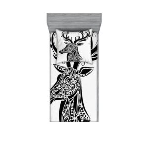 Bettwäsche bedrucktes 2-teiliges Bettwäscheset, Abakuhaus, Microfaser, Geweih Deer Tier Tattoo