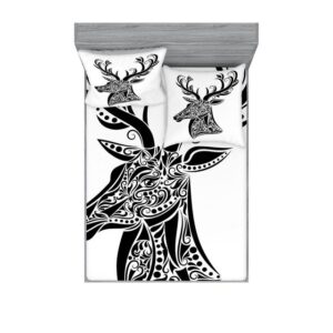 Bettwäsche bedrucktes 3-teiliges Bettwäscheset, Abakuhaus, Microfaser, Geweih Deer Tier Tattoo