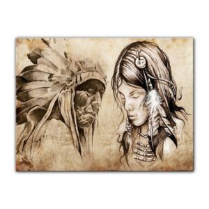 Bilderdepot24 Leinwandbild Ureinwohner VIII, Tattoo Art, Vintage