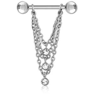 Brustwarzenpiercing Nippel Piercing Intimpiercing Barbell drei Ketten mit Kristallen 1.6mm x 14mm