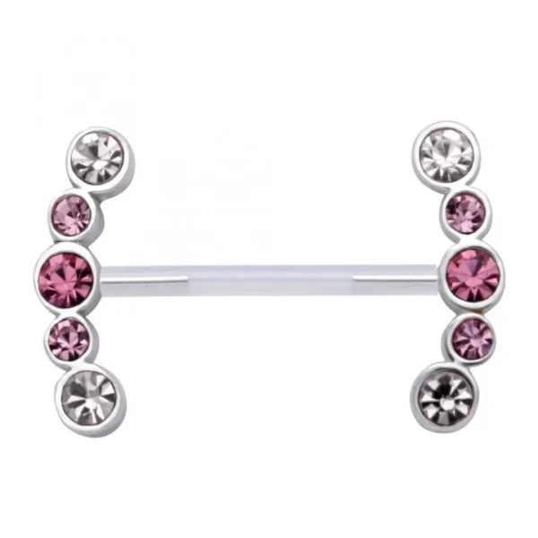 Brustwarzenpiercing PMFK Kristalle rosa weiss Barbell Nippel Piercing