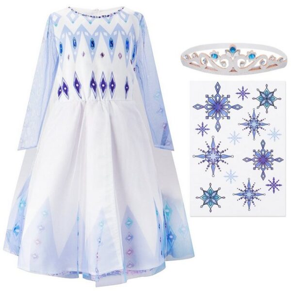 Corimori Prinzessin-Kostüm Prinzessinnen-Kostüm Set für Elsa Fans, Kinder, Mit Eiskönigin Diadem, Tattoo-Bogen für Mädchen, Karneval, Fasching