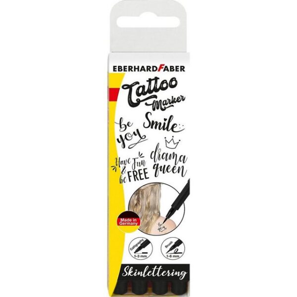 Eberhard Faber Schmuck-Tattoo Tattoostifteset Skinlettering, 4 Farben, inkl. Schablonen