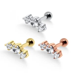 Helix Tragus Piercing 3 Kristalle silberfarbig goldfarbig roségoldfarbig