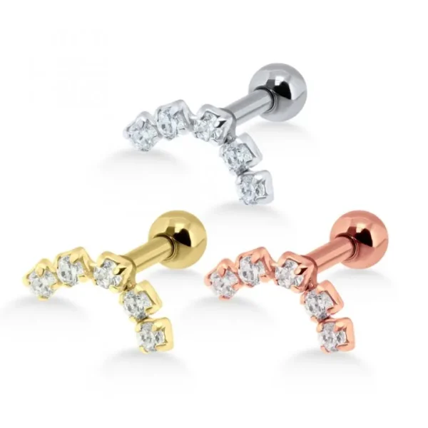 Helix Tragus Piercing 5 Kristalle silberfarbig goldfarbig roségoldfarbig