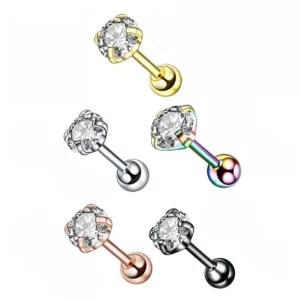 Helix Tragus Piercing Chirurgenstahl 316L silberfarbig goldfarbig roségoldfarbig schwarz rainbow 4mm-Kristall