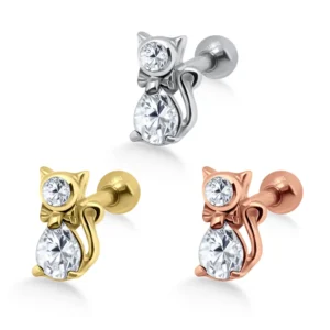 Helix Tragus Piercing Katze silberfarbig goldfarbig roségoldfarbig