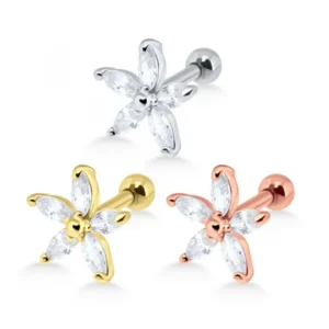 Helix Tragus Piercing Kristallblume silberfarbig goldfarbig roségoldfarbig