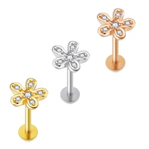 Helix Tragus Piercing Labret Chirurgenstahl 316L silberfarbig goldfarbig roségoldfarbig Kristallblume