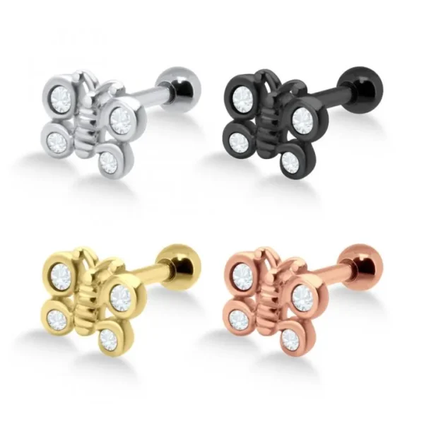 Helix Tragus Piercing Schmetterling silberfarbig schwarz goldfarbig roségoldfarbig