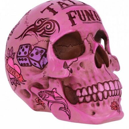 Horror-Shop Dekofigur Pinker Totenkopf als Tattoo Fund Spardose