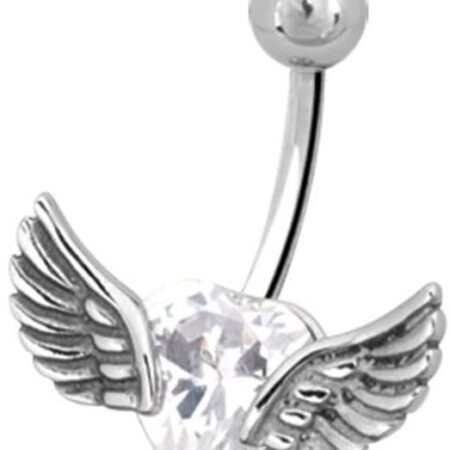 Karisma Bauchnabelpiercing Bauchnabel Stahl Piercing Prong Set Zirkonia Stein Herz-Flügel BBZX-05.Weiss