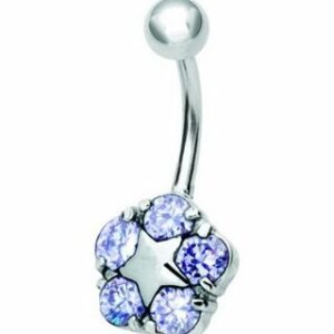 Karisma Bauchnabelpiercing Bauchnabel Stahl Piercing Prong Set Zirkonia Steine - Stern-Blume BBZX-08 Farbe Lavender