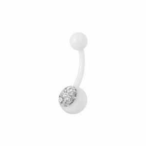 Karisma Bauchnabelpiercing Bioplast Weiss Bauchnabel Piercing Mit Kristall Elements 8mm Kugel Beschichtet- FP-CJBL-CZ 8mm Länge