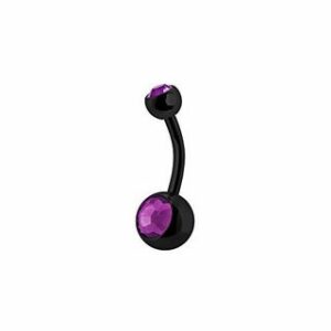 Karisma Bauchnabelpiercing Black Titan G23 Bauchnabel Piercing Banana mit Kristall Elements 5+8mm Steine Amethyst - 10.0 Millimeter