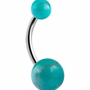 Karisma Bauchnabelpiercing Edelstahl 316L Bauchnabel Piercing Double Created Gems 5/8mm Kugeln- Turquoise - 6.0 Millimeter