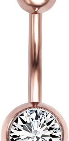 Karisma Bauchnabelpiercing Karisma Bauchnabel Piercing Titan G23 Roségold beschichtet Banana 5/8mm Kugeln Zirkonia - Weiss - 6.0 Millimeter