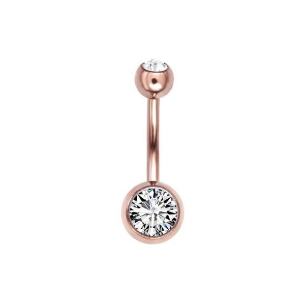 Karisma Bauchnabelpiercing Karisma Bauchnabel Piercing Titan G23 Roségold beschichtet, Banana 5/8mm Kugeln Zirkonia - Weiss