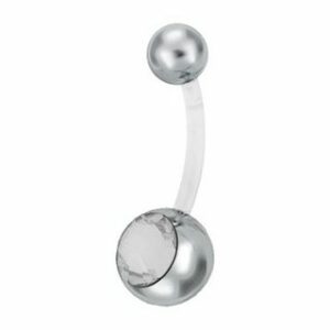 Karisma Bauchnabelpiercing Karisma Bioplast Bauchnabel Piercing Edelstahl 316L Banana 5/8mm Kugeln Kristall - Großer Stein Weiss - 10.0 Millimeter