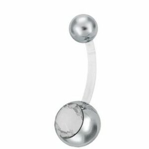 Karisma Bauchnabelpiercing Karisma Bioplast Bauchnabel Piercing Edelstahl 316L Banana 5/8mm Kugeln Kristall - Großer Stein Weiss - 7.0 Millimeter