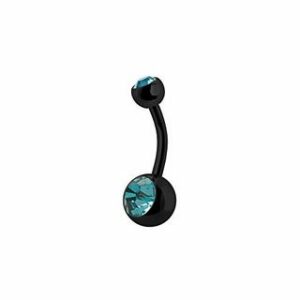 Karisma Bauchnabelpiercing Karisma Black Titan G23 Nabel Stecker Piercing Banana mit Kristallsteine 5+8mm Steine Türkis 1,6mm - 8.0 Millimeter