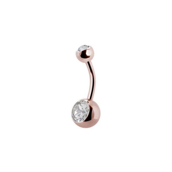 Karisma Bauchnabelpiercing Karisma Nabel Stecker Piercing Edelstahl 24 Karat Roségold beschichtet Banana 5/8mm Kugeln Steine mit Kristall Elements - Weiss - 10.0 Millimeter