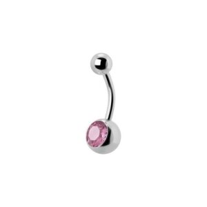 Karisma Bauchnabelpiercing Stecker Piercing Titan G23 Banana 5/8mm Kugeln Kristall Stein - Weiss.TJBL.12mm - Leicht Rosa