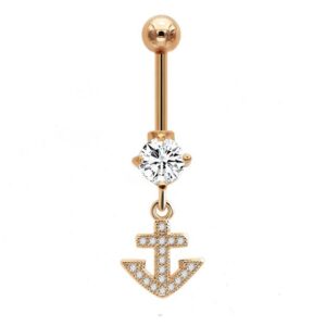 Karisma Bauchnabelpiercing Titan Bauchnabel Piercing Anchor Anker Roségold beschictet mit Kristall Elements Weiss HN-99