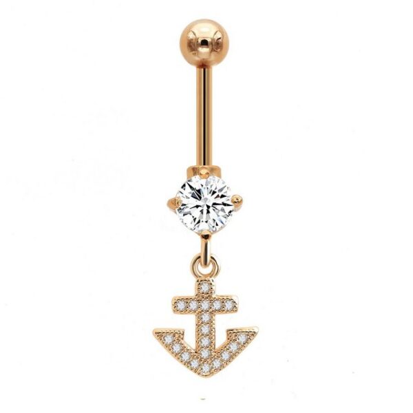 Karisma Bauchnabelpiercing Titan Bauchnabel Piercing Anchor Anker Roségold beschictet mit Kristall Elements Weiss HN-99