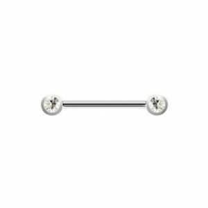 Karisma Brustwarzenpiercing Brustwarzen Brust Hantel Piercing Edelstahl 2 Kristall Steine Farbe Weiss JRB2S - 16.0 Millimeter