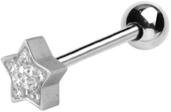 Karisma Brustwarzenpiercing Karisma Hochwertige Zungenpiercing Piercing Edelstahl 316L Mit Kristall Elements Stern 7,5mm mit Epoxydharz Schicht- Weiss - 16.0 Millimeter