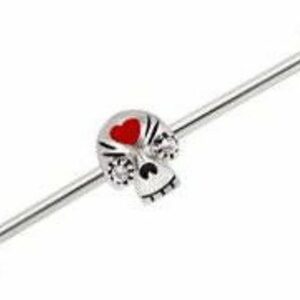 Karisma Brustwarzenpiercing Karisma Industrial Barbell Piercing Edelstahl 316L Ohrpiercing Totenkopf Zirkonia Weiss - Länge 34mm