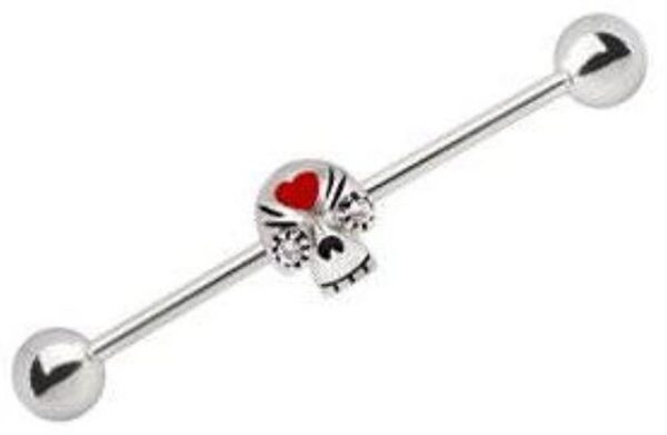 Karisma Brustwarzenpiercing Karisma Industrial Barbell Piercing Edelstahl 316L Ohrpiercing Totenkopf Zirkonia Weiss - Länge 34mm