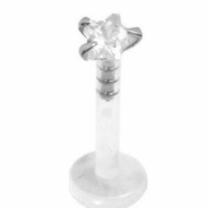 Karisma Nasenpiercing Labret Bioplast Lippen Piercing Aufsatz Silber 925 Stern Zirkonia 3mm - Weiss