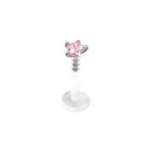 Karisma Nasenpiercing Labret Bioplast Lippen Piercing Aufsatz Silber Stern Zirkonia 3mm - L. Rosa