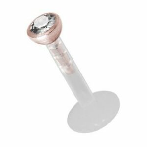 Karisma Nasenpiercing Labret Bioplast Transparent Lippen Piercing Aufsatz Stahl Roségold Stein Weiss 3mm