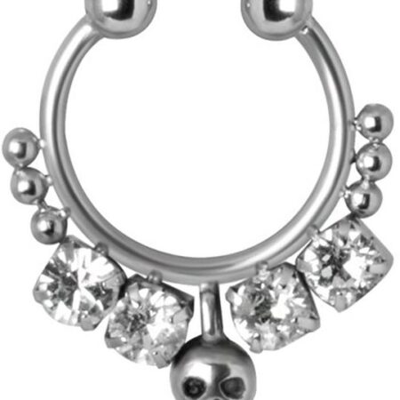 Karisma Piercing-Set Karisma Fake Shiny Septum Clicker Nasenpiercing Totenkopf Piercing-Ring mit Kristallsteine in Weiss Edelstahl 316L