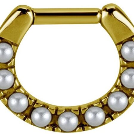 Karisma Piercing-Set Karisma Gold Edelstahl 316L Tribal Septum Clicker mit Swarovskt Perlen Ring Ohrring Nase 1,2x8mm - Gp-jsrpe-04