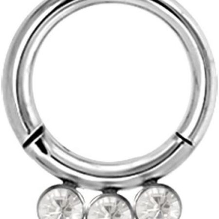 Karisma Piercing-Set Karisma Hinged Scharnier Segment Ring Edelstahl 316L Lippe Nase 3 Abgeflachte Weisse Steine 3/3/3mm Kristallsteine JBHSR01 Stär - 10.0 Millimeter