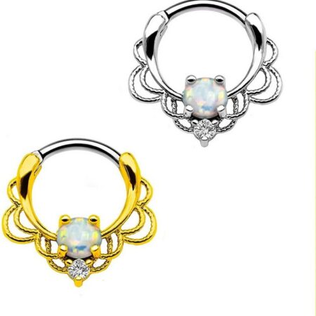 Karisma Piercing-Set Karisma Titan G23 Septum Clicker Segment Ring Nasenring Nasenpiercing Opal Weiss und Zirkonia - 1,2x8mm tsc-h016 - Gold