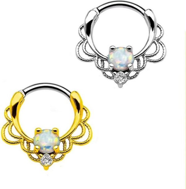 Karisma Piercing-Set Karisma Titan G23 Septum Clicker Segment Ring Nasenring Nasenpiercing Opal Weiss und Zirkonia - 1,2x8mm tsc-h016 - Gold