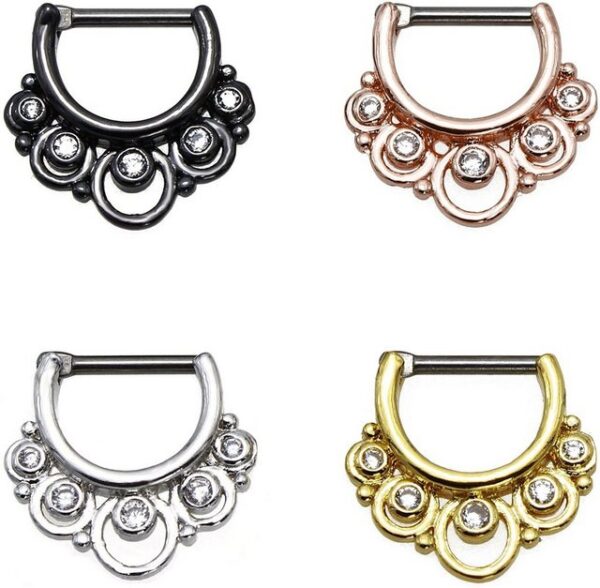 Karisma Piercing-Set Karisma Titan G23 Septum Clicker Segment Ring Zirkonia Steine Nasenring Nasenpiercing- 1,2x8mm tsc-h002 - Gold