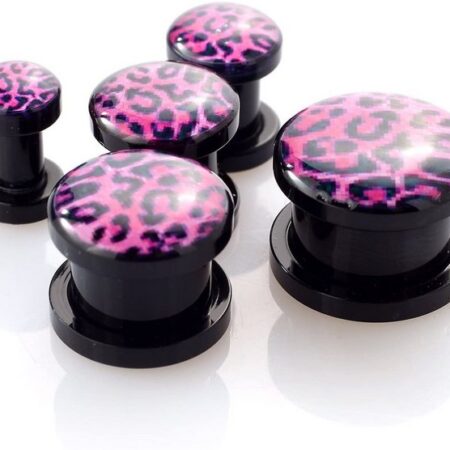 Karisma Plug Karisma Ohr Flesh Acryl Tunnel Piercing Schwarz Screw On Logo Leopard Lila VPPI.149.12mm