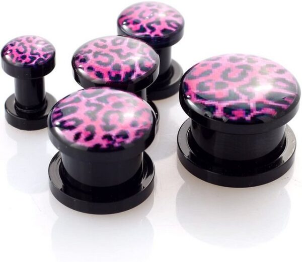 Karisma Plug Karisma Ohr Flesh Acryl Tunnel Piercing Schwarz Screw On Logo Leopard Lila VPPI.149.12mm